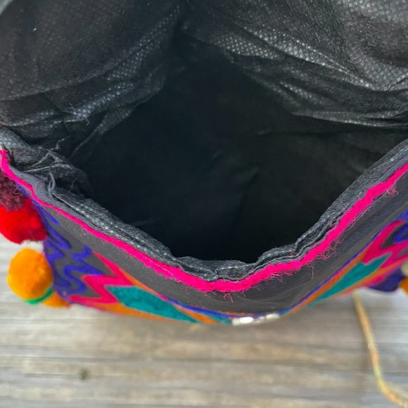 Girl Cross Body Bag Multi Color Embroidery Pom Pom - Picture 9 of 10